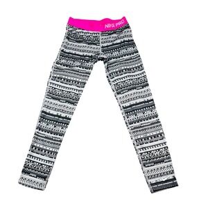 Nike Pro Athletic Yoga Leggings Women's Size M Black White Patterned Polyester